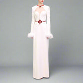 Long sleeve column gown with jeweled cutout – Starsel